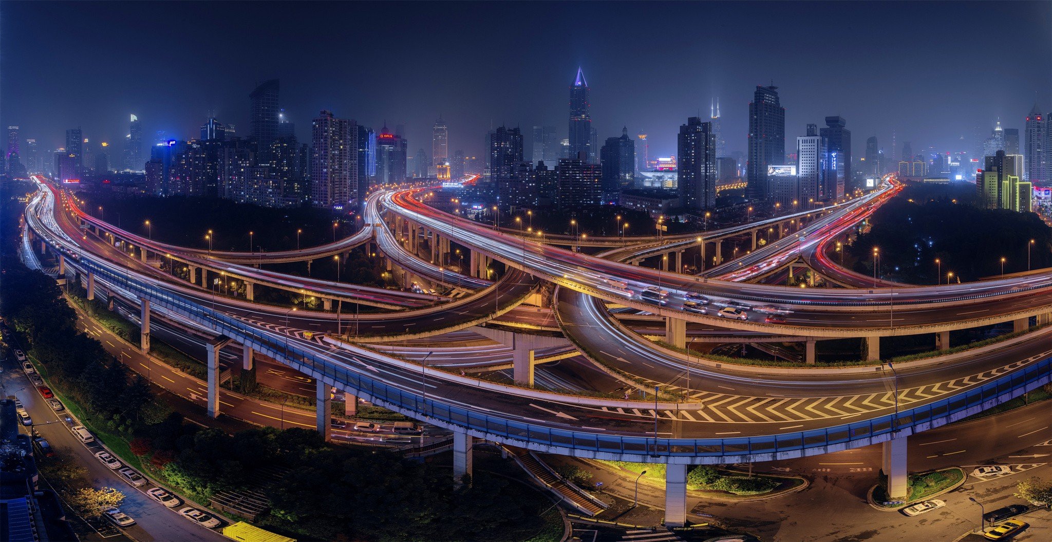 Shanghai, Long exposure, China, Road, Bridge, City, Cityscape, Night, Interchange Wallpaper HD / Desktop and Mobile Background