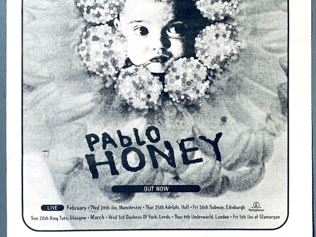 RADIOHEAD 1993 original POSTER ADVERT PABLO HONEY UK TOUR