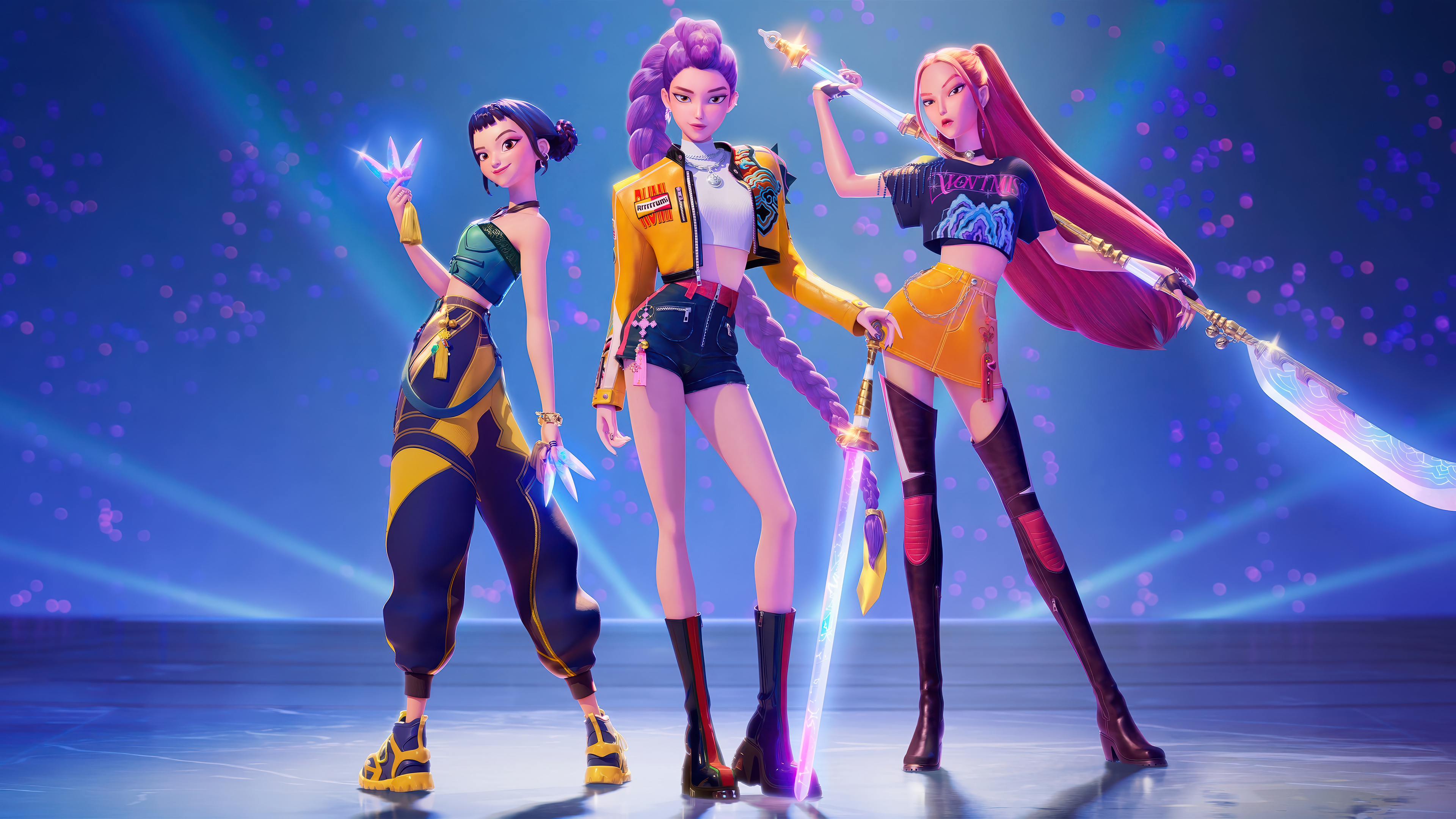 KPop Demon Hunters Trio: Rumi, Zoey & MiraK Ultra HD Movie Wallpaper