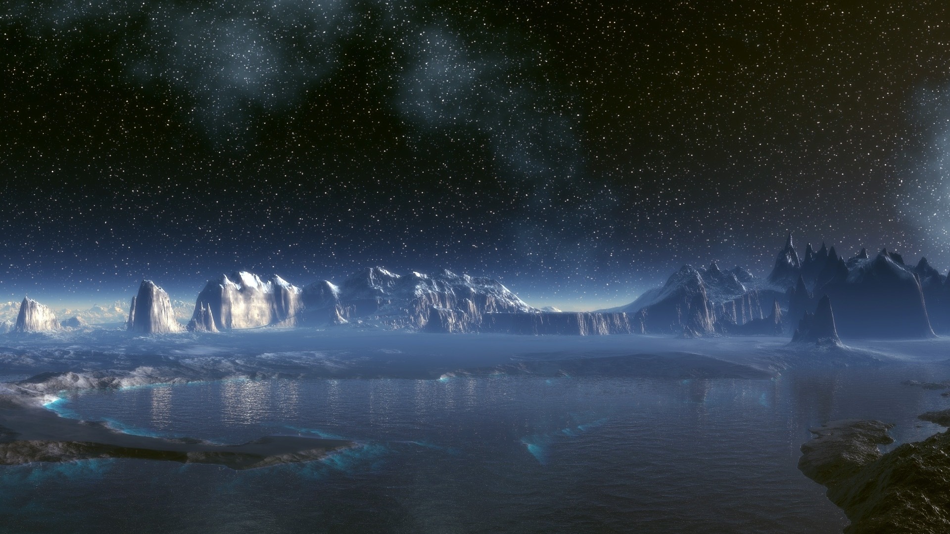 Planet Surface Stars Water Lake Space Photography HD Wallpaper