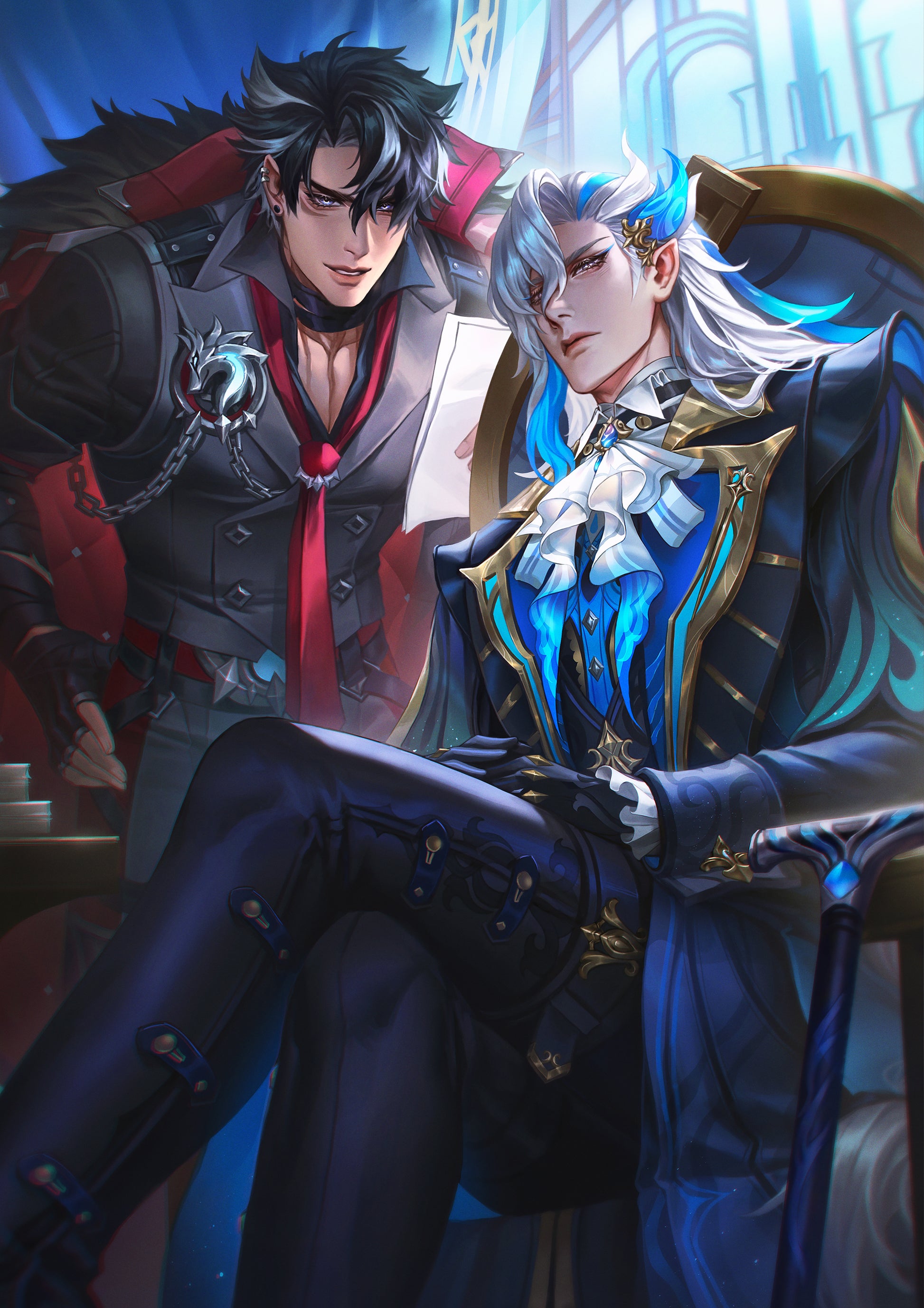 Genshin Impact Fanart: Neuvillette and Wriothesley A4 Art Print