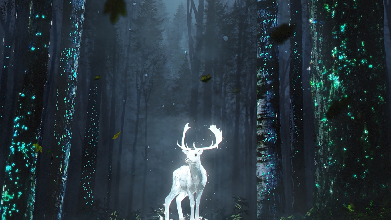 Forest Wild Deer Glow Fantasy Art Wallpaper Background For Your XFCE Desktop