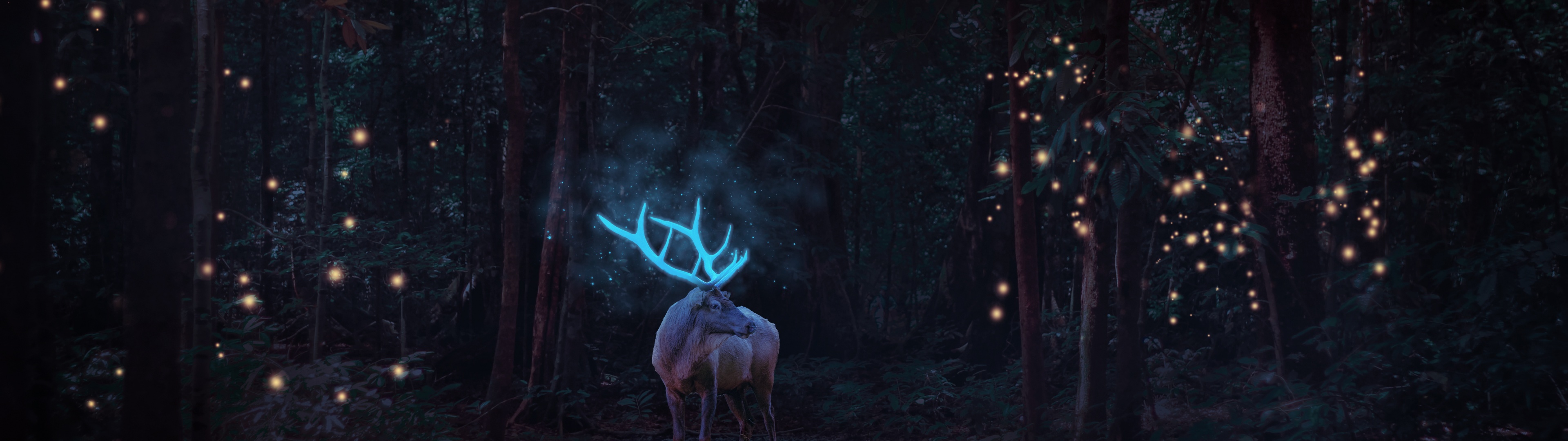 Stag Wallpaper 4K, Deer, Forest Trees, Surreal