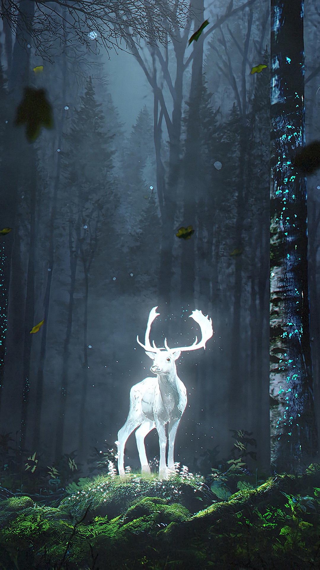 Wallpaper Fantasy Night Nature, Deer, Digital Art, Art, Painting, Background Free Image