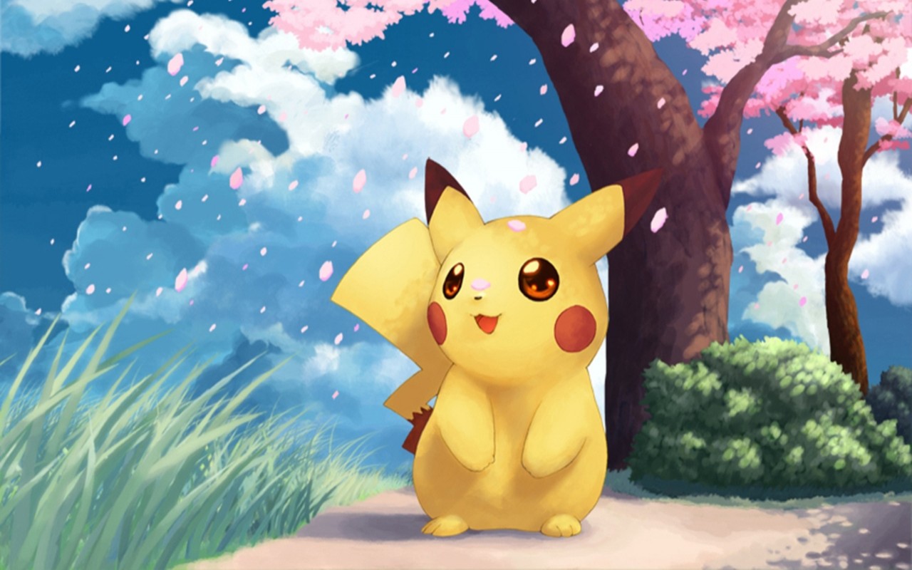 Cute Pikachu in a Dreamy Anime Landscape