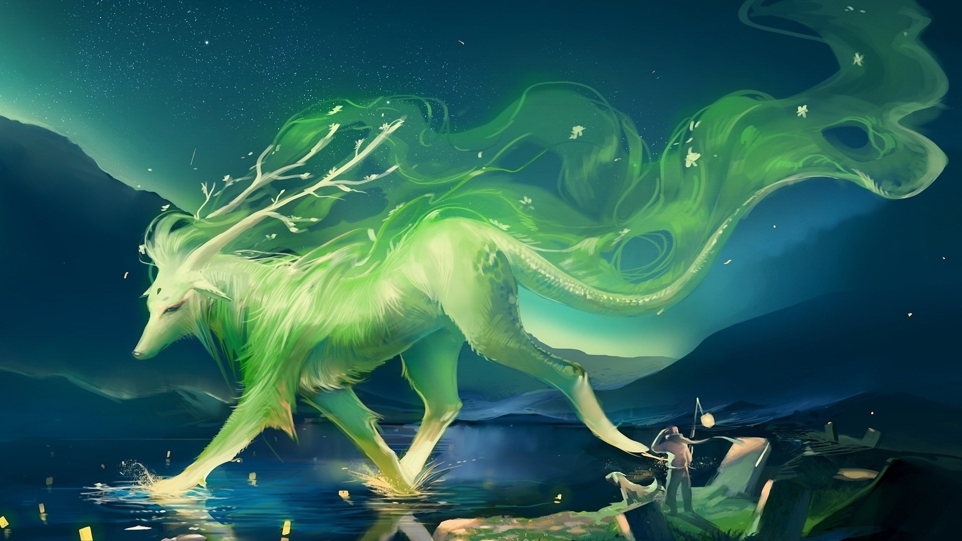 fantasy Art, Green, Deer Wallpaper HD / Desktop and Mobile Background