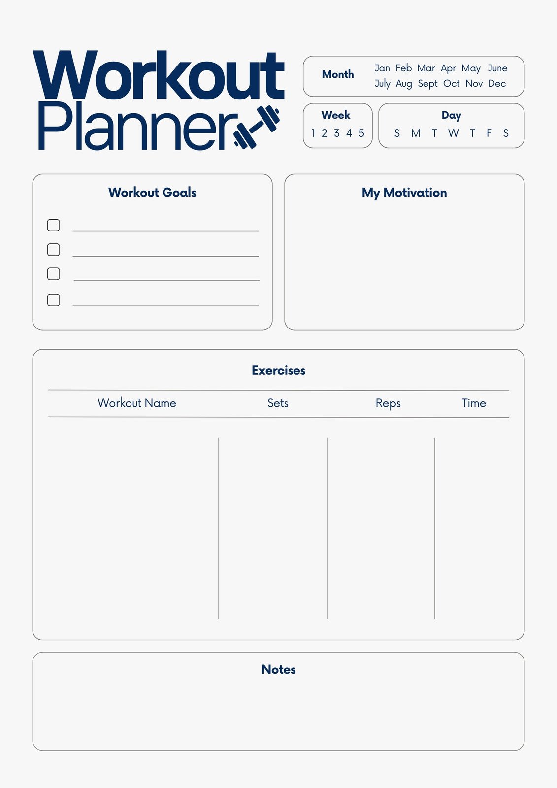 Free, custom printable workout planner online