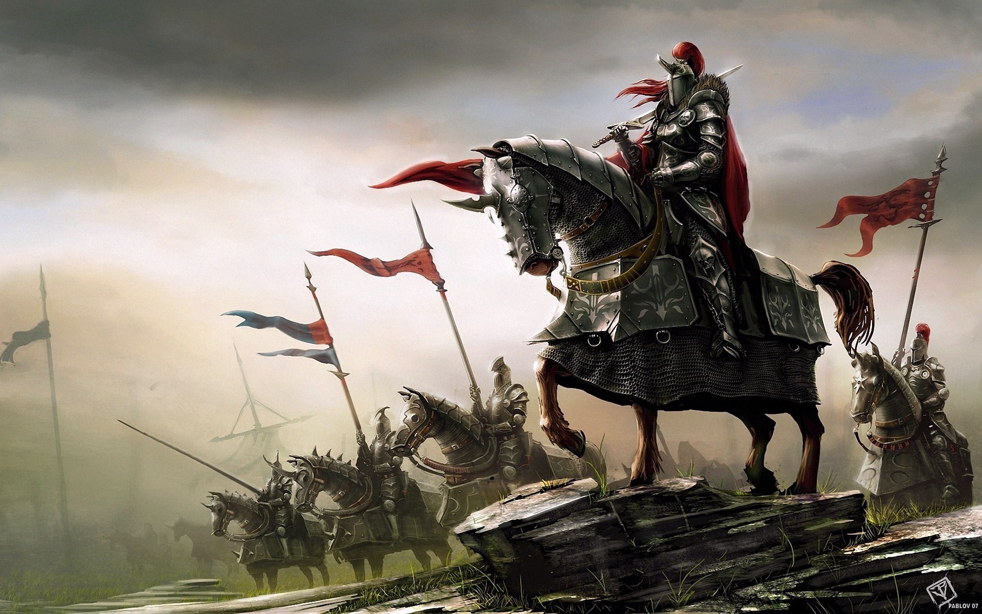 Epic Fantasy Battle: Knight on Horse Wallpaper