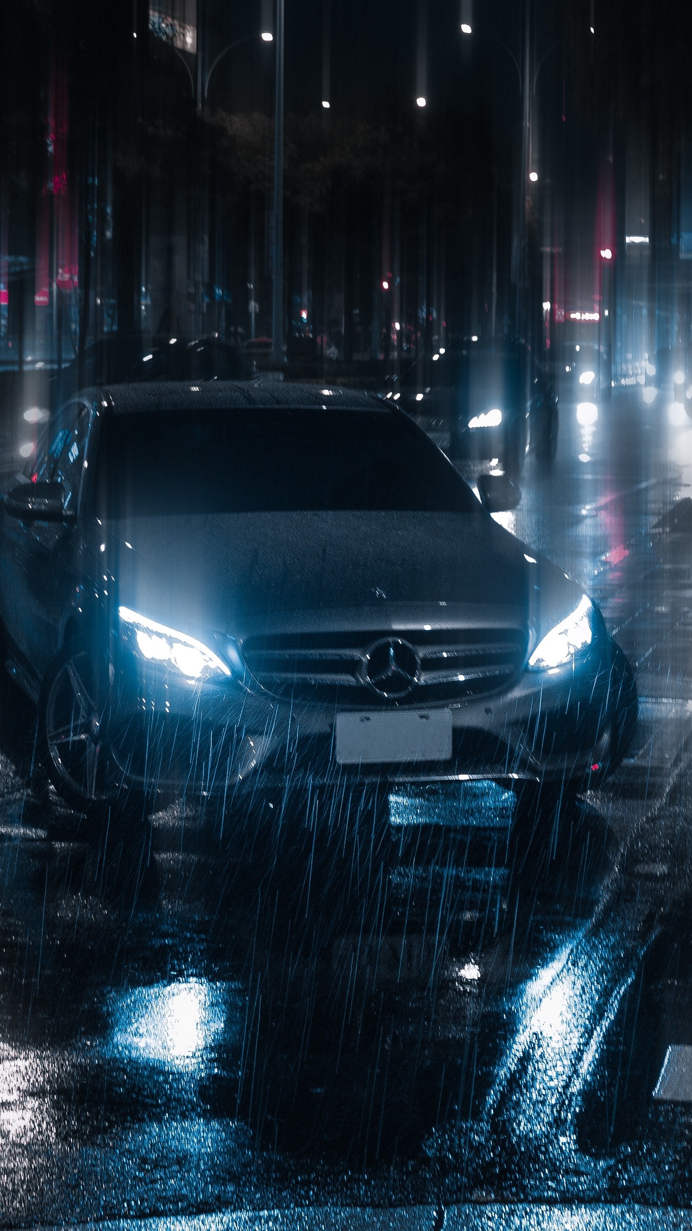 Car Night Rain Light Street 4k Wallpaper