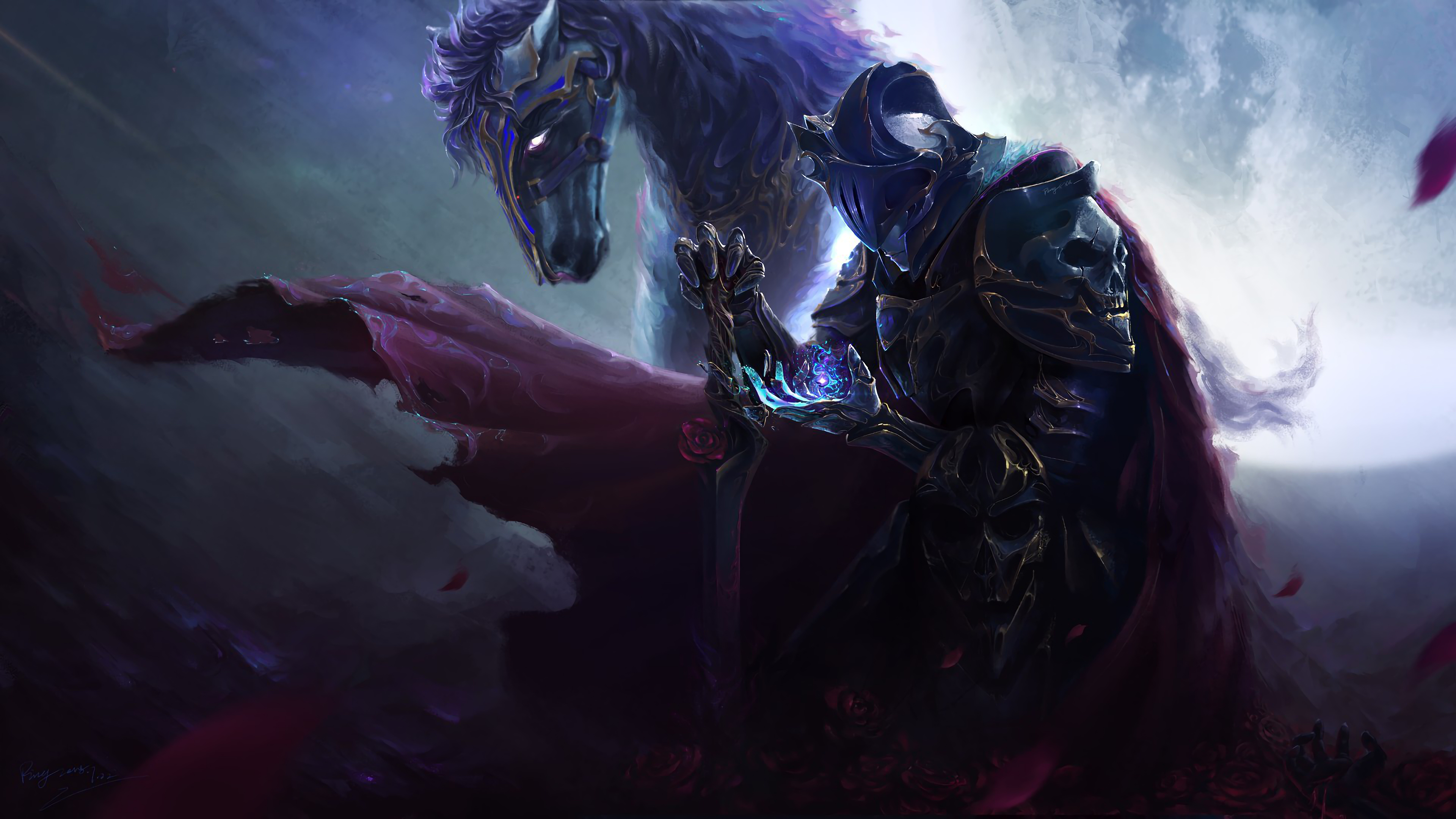 Dark Knight Warrior Sword Horse Fantasy 4K Wallpaper