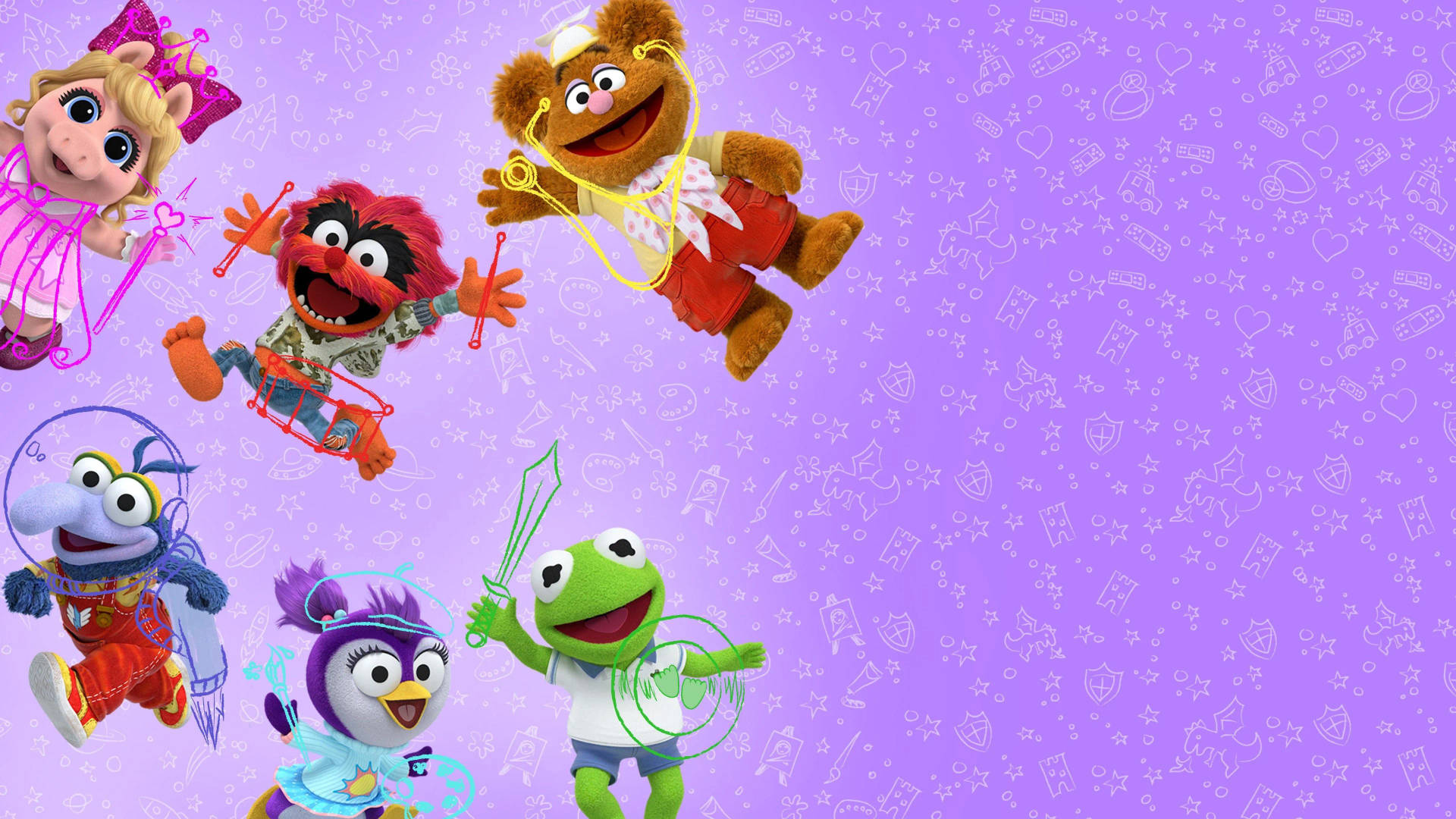 Download Disney Muppet Babies Purple Doodle Wallpaper