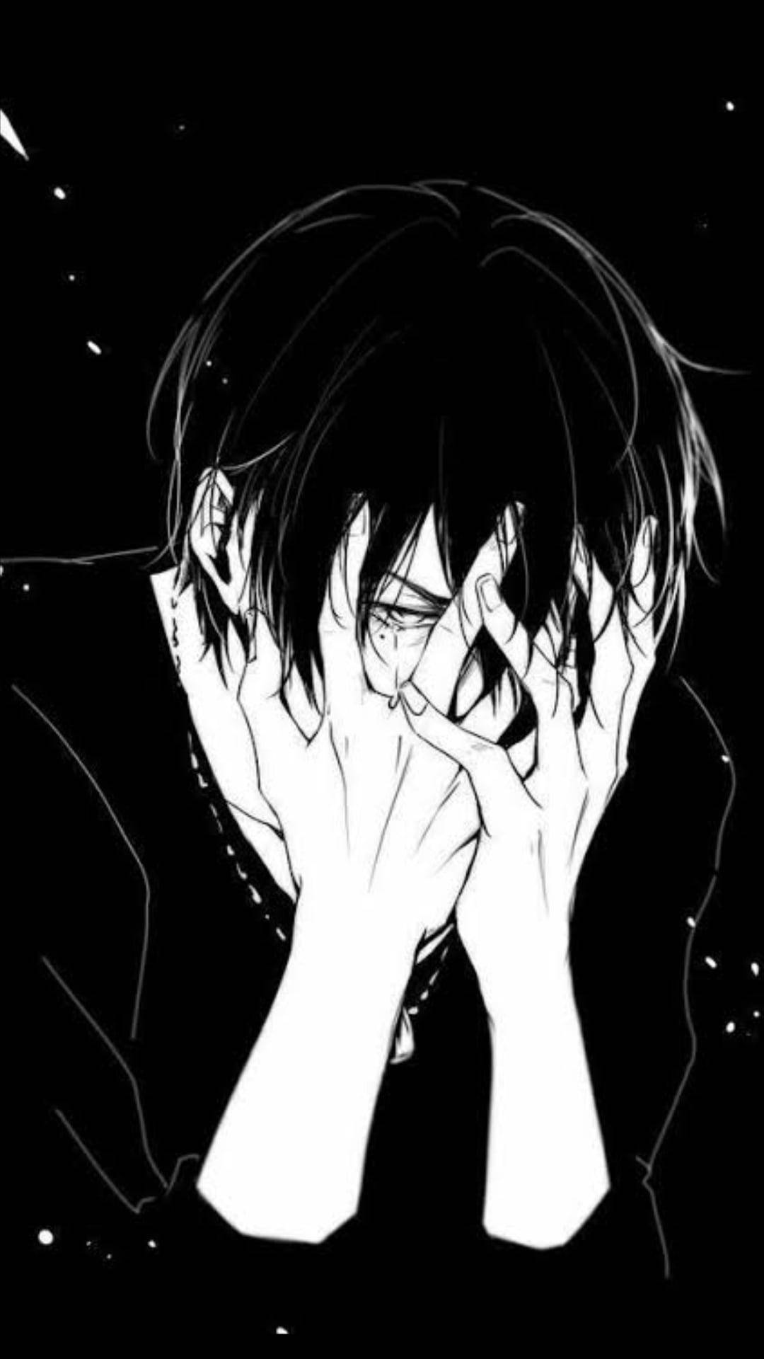 Download Black And White Irate Sad Boy Cartoon Wallpaper