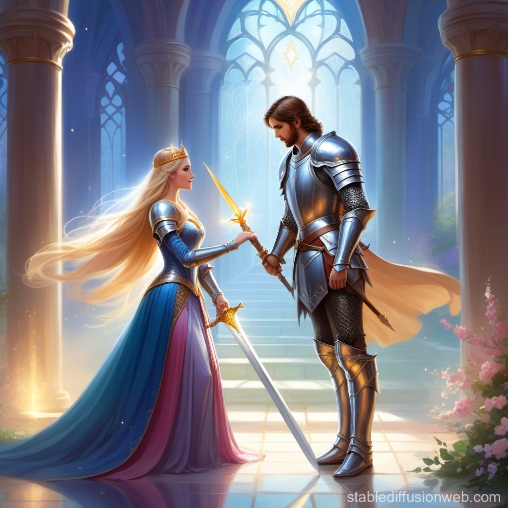 Princess Knighting a Knight. Stable Diffusion Online