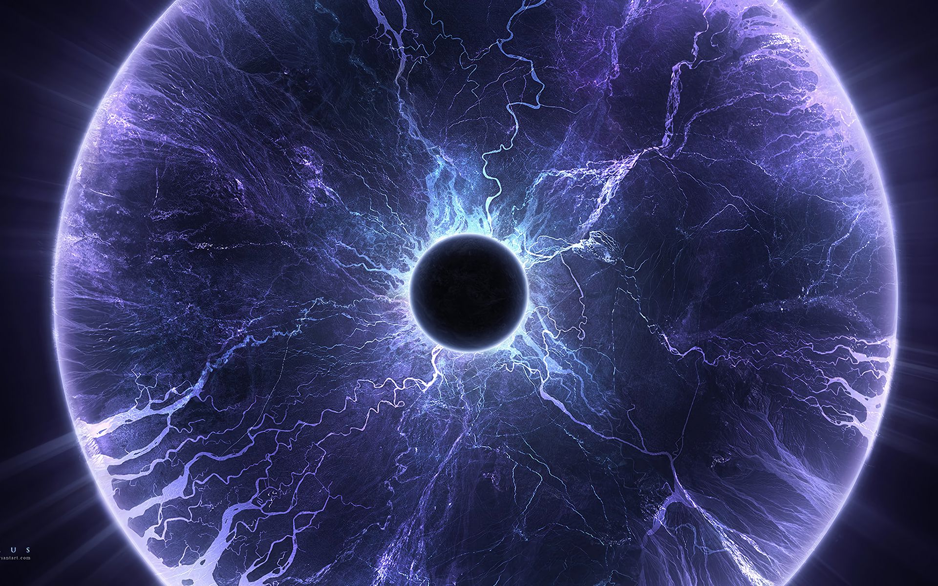 Download wallpaper 1920x1200 planet, lightning, eclipse, halo, glow, purple widescreen 16:10 HD background