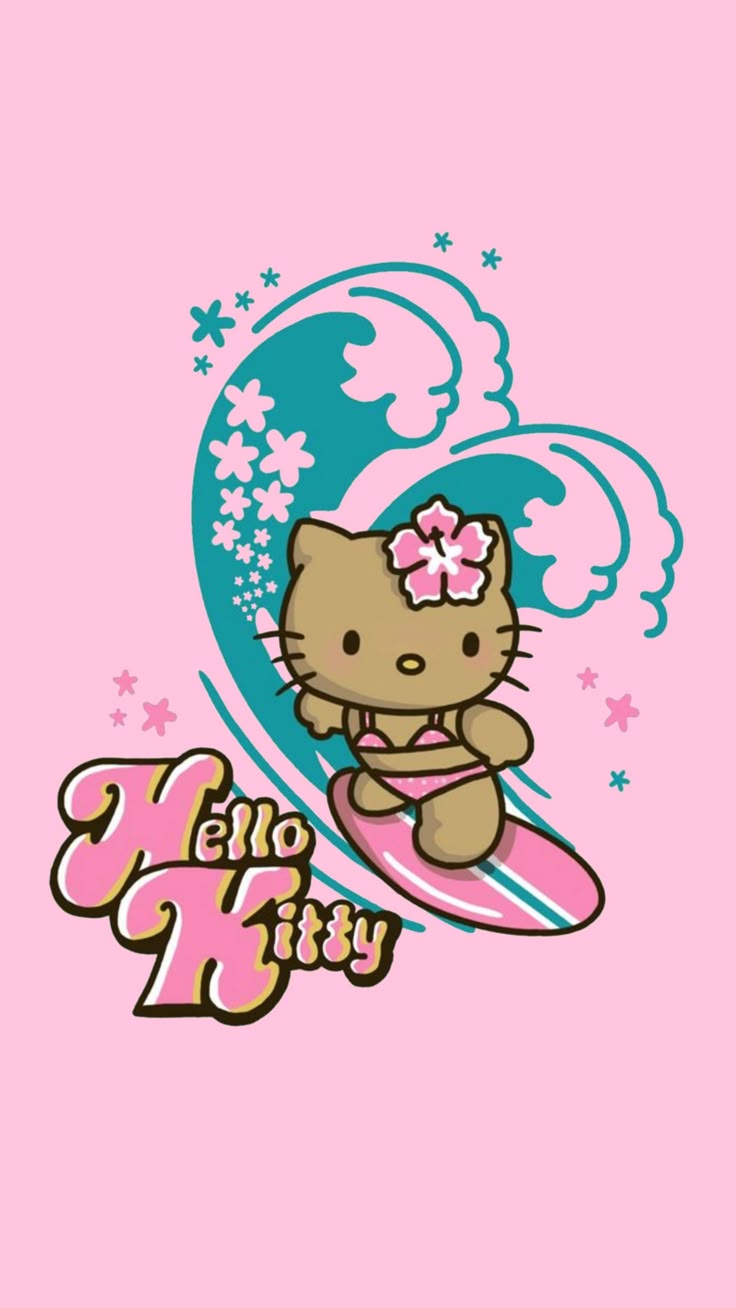 y2k summer beach girl coconut preppy Hawaiian Hawaii hello kitty sanrio aloha wallpape. para iphone, Ideias de papel de parede, Wallpaper bonitos