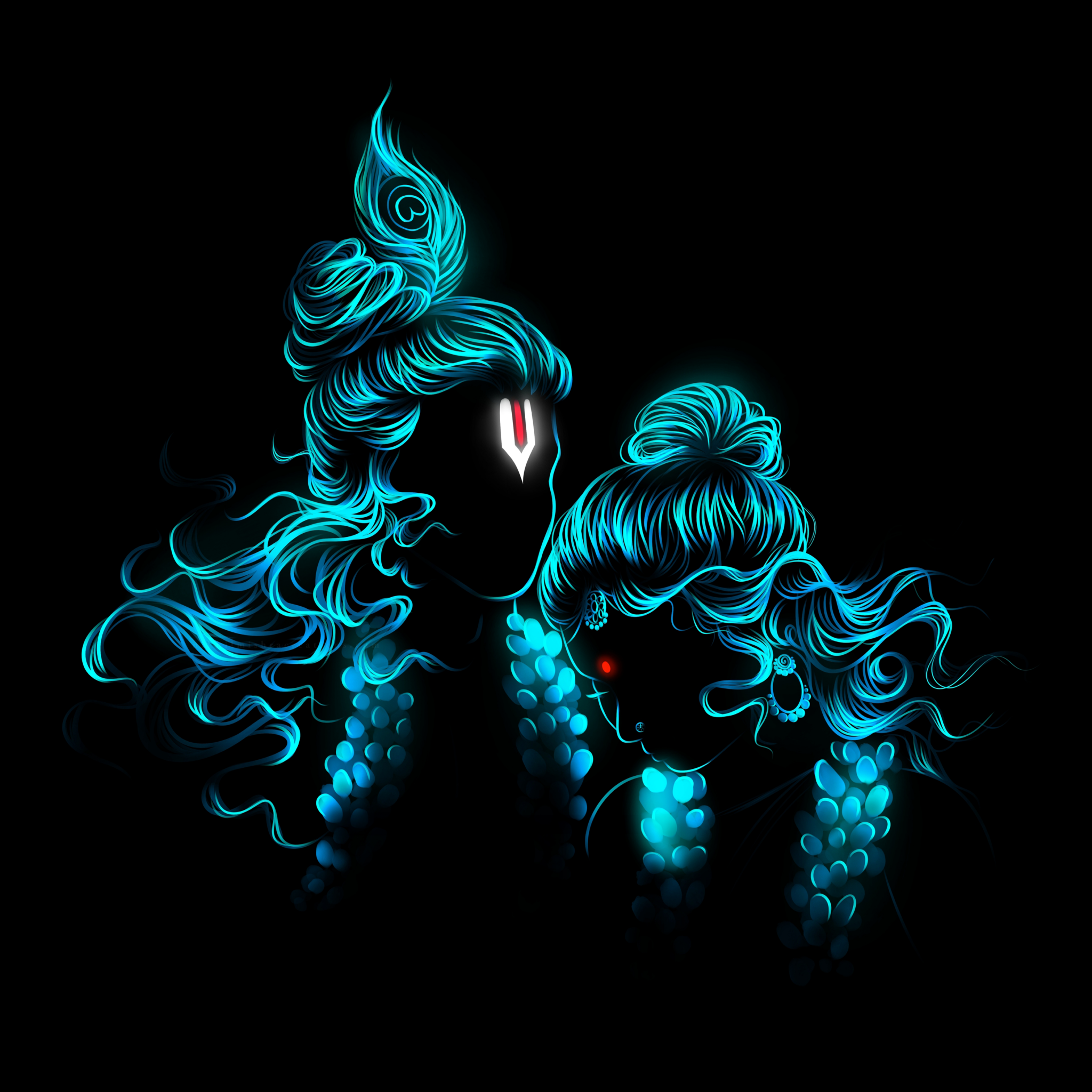 Radha Krishna Wallpaper 4K, Digital Art, Glowing, Hindu God