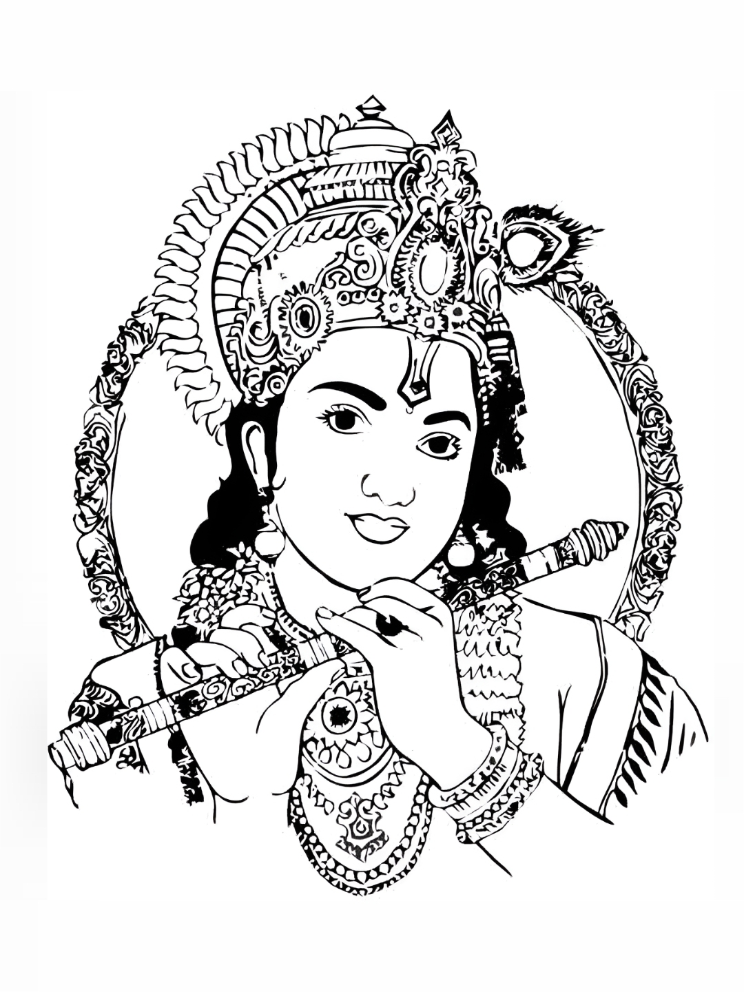 Wallpics Black & White Krishna Printed Waterproof Wall Sticker