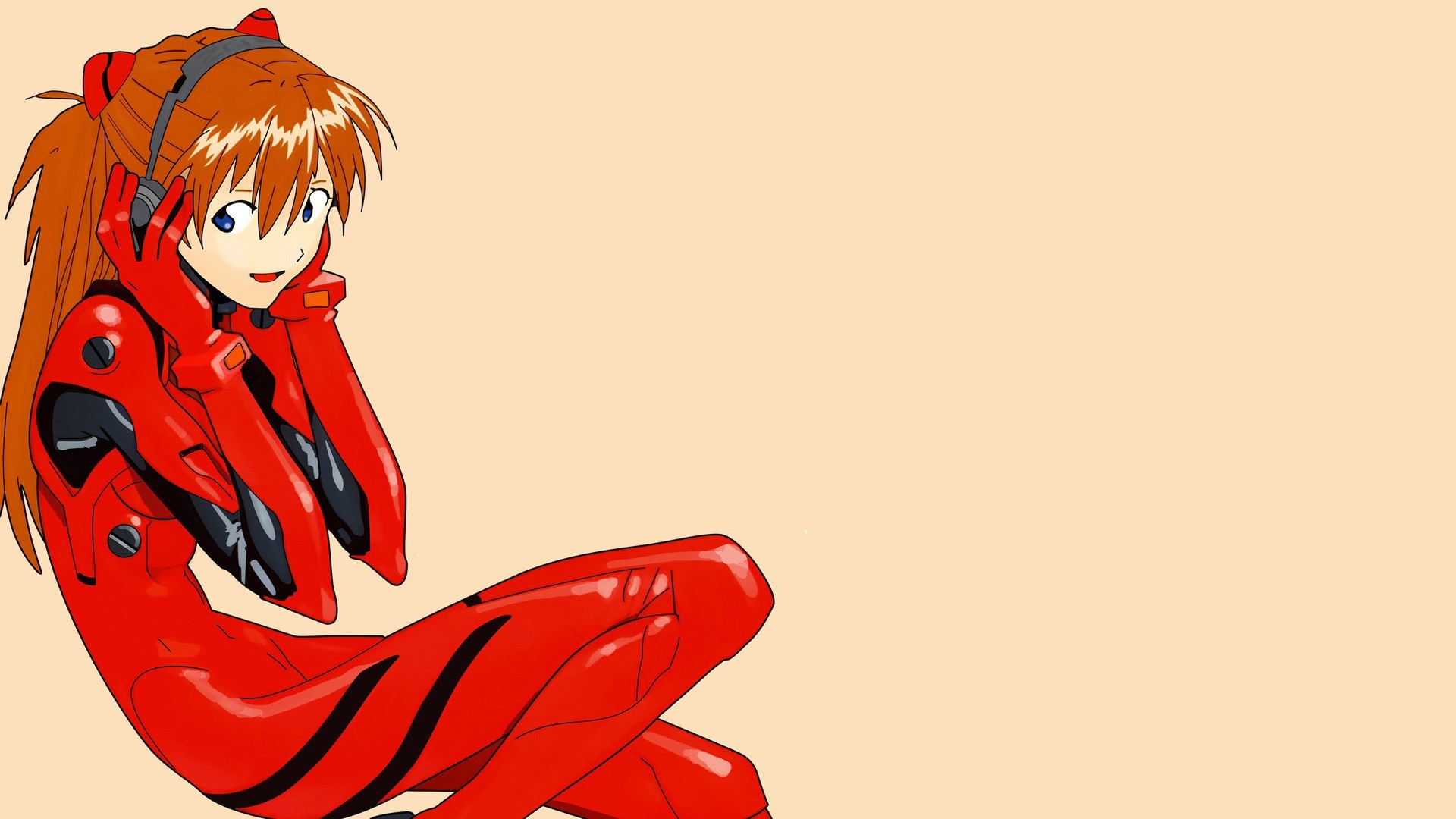 Neon Genesis Evangelion, Asuka Langley Soryu, Simple Background, Headphones, Anime Wallpaper HD / Desktop and Mobile Background