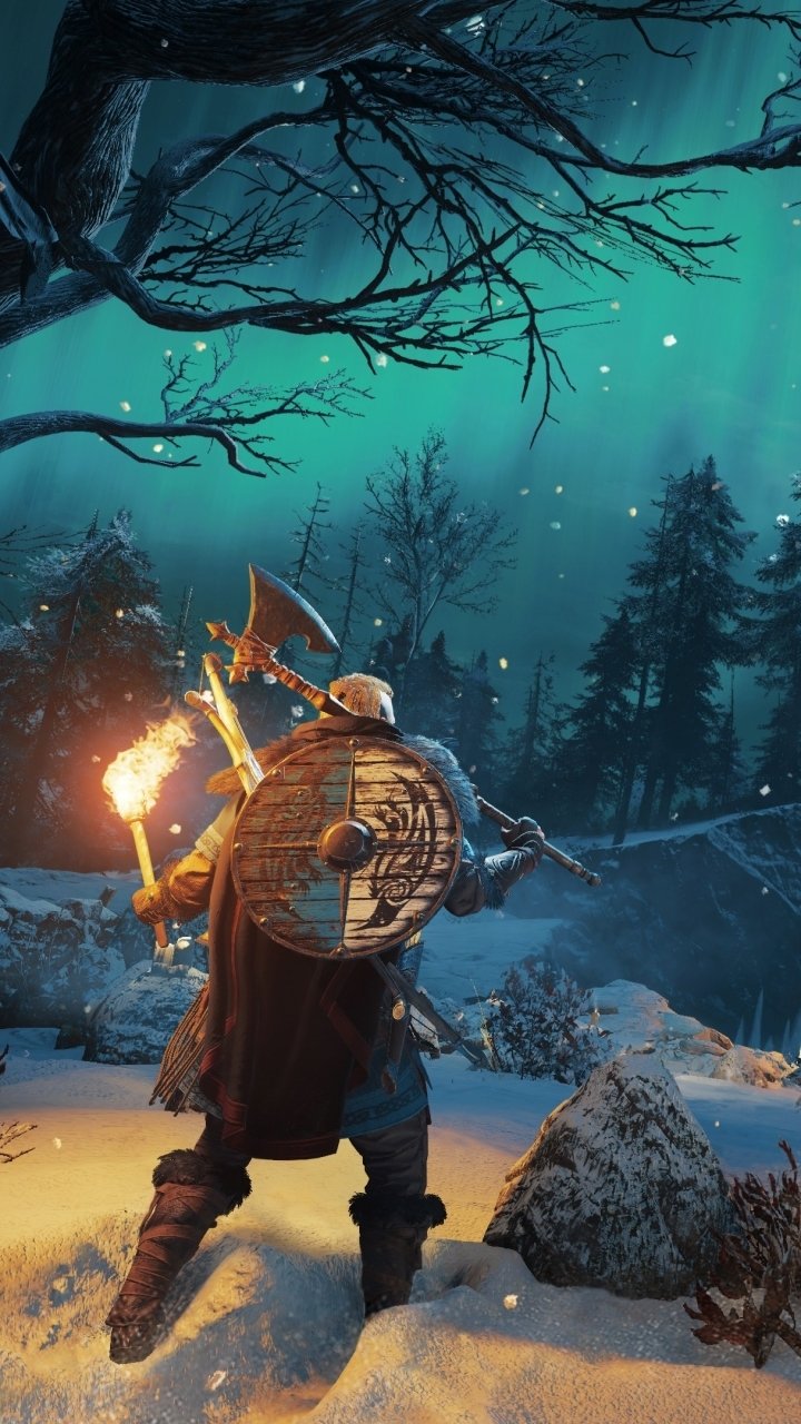 Download Snow Viking Video Game Assassin's Creed Valhalla Phone Wallpaper