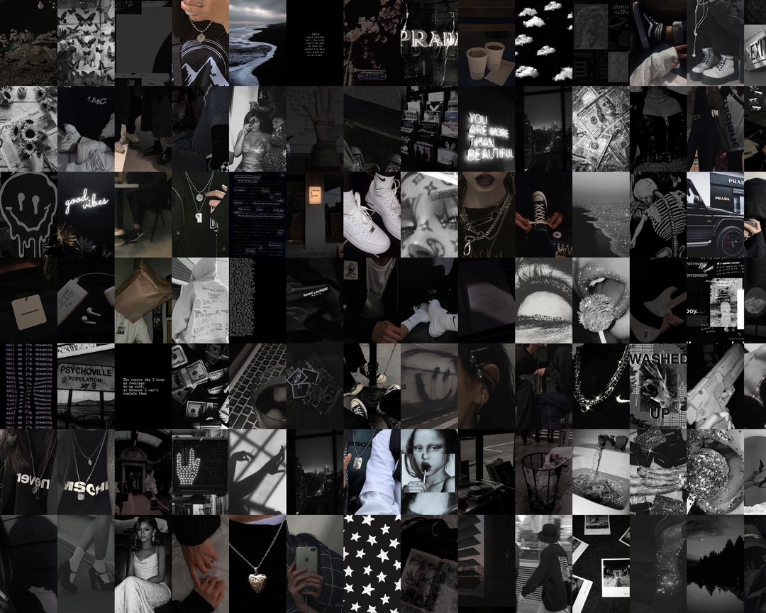 Black Wall Collage Kit, Black Wall Collage, Dark Aesthetic Collage Kit, Minimal Black Art Print, Black Room Decor (DIGITAL DOWNLOAD) 100 PCS