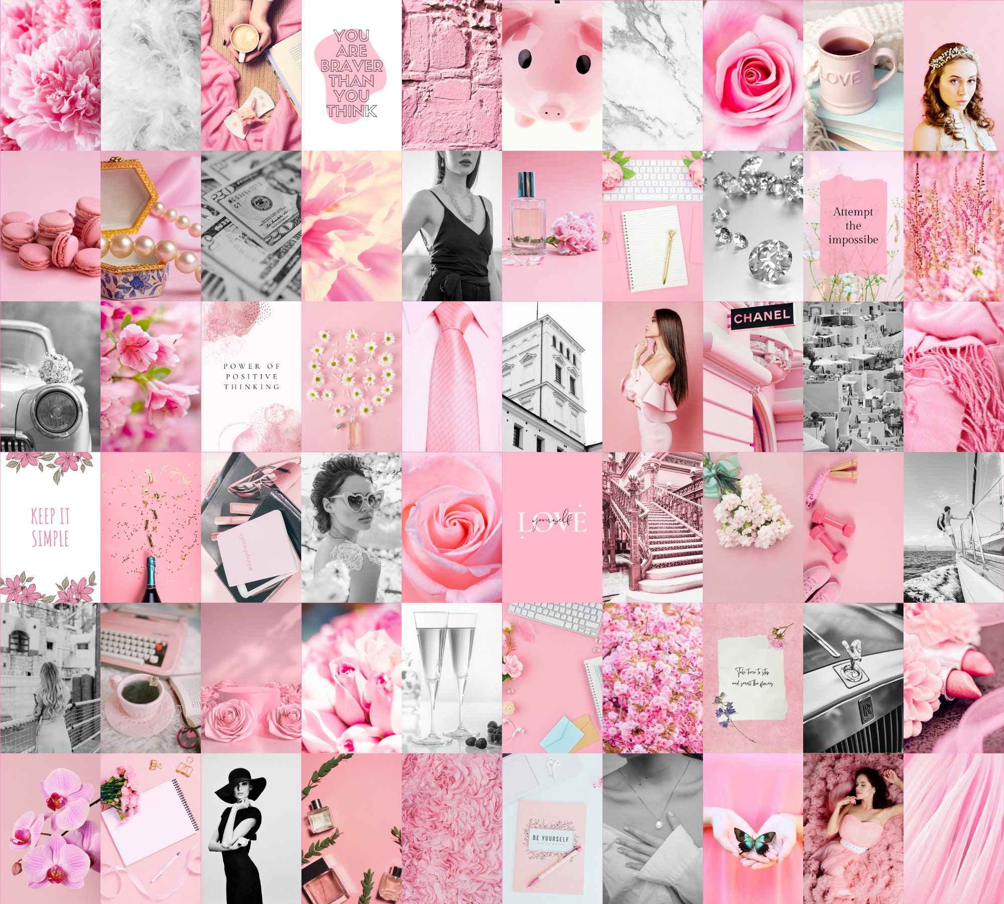 Bright Pink Wall Collage Kit. Indie Room Decor, VSCO Wall Collage Kit