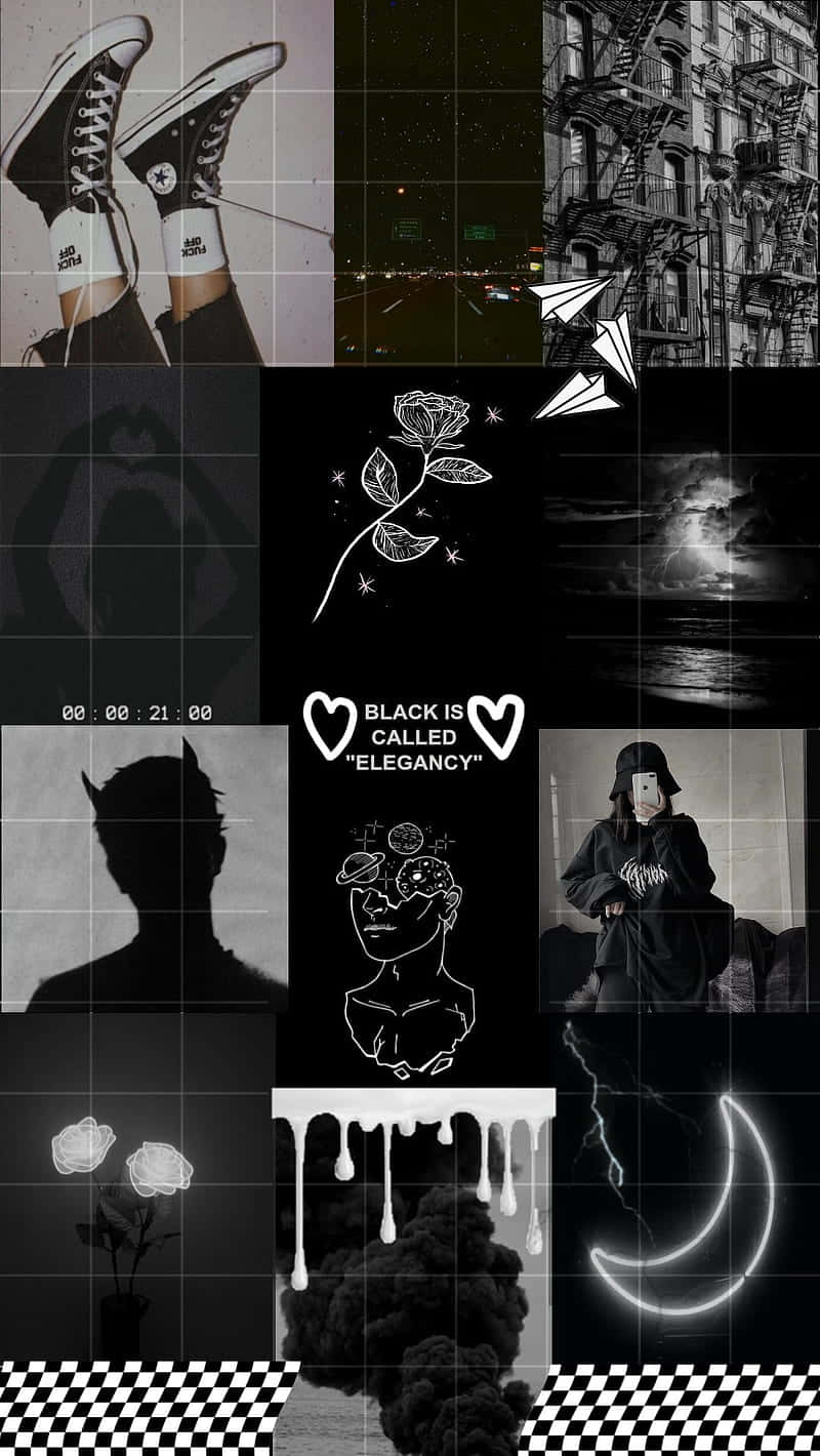Download Black Aesthetic Collage On Checkered Platform Background