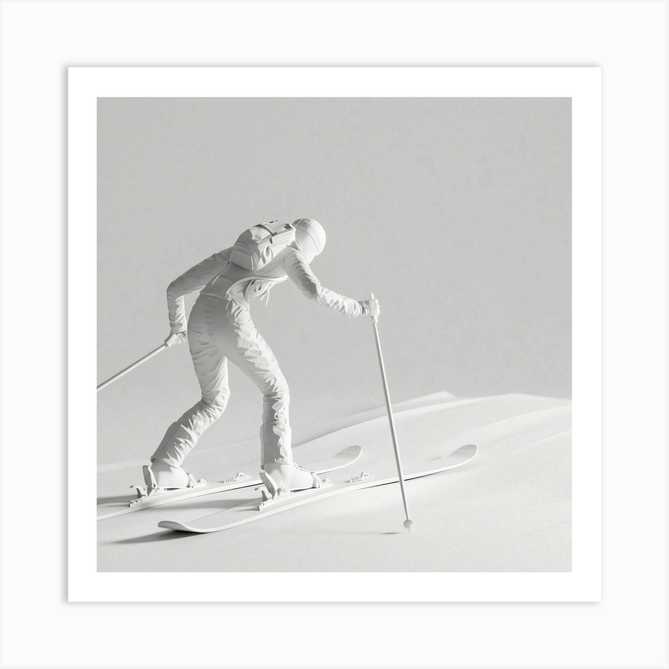 Minimal Figurine Competing In Cross Country Skiing White Isolated Png Wallpaper Ar 16 9 V 6 0 Style Raw 1728646026 3 Art Print