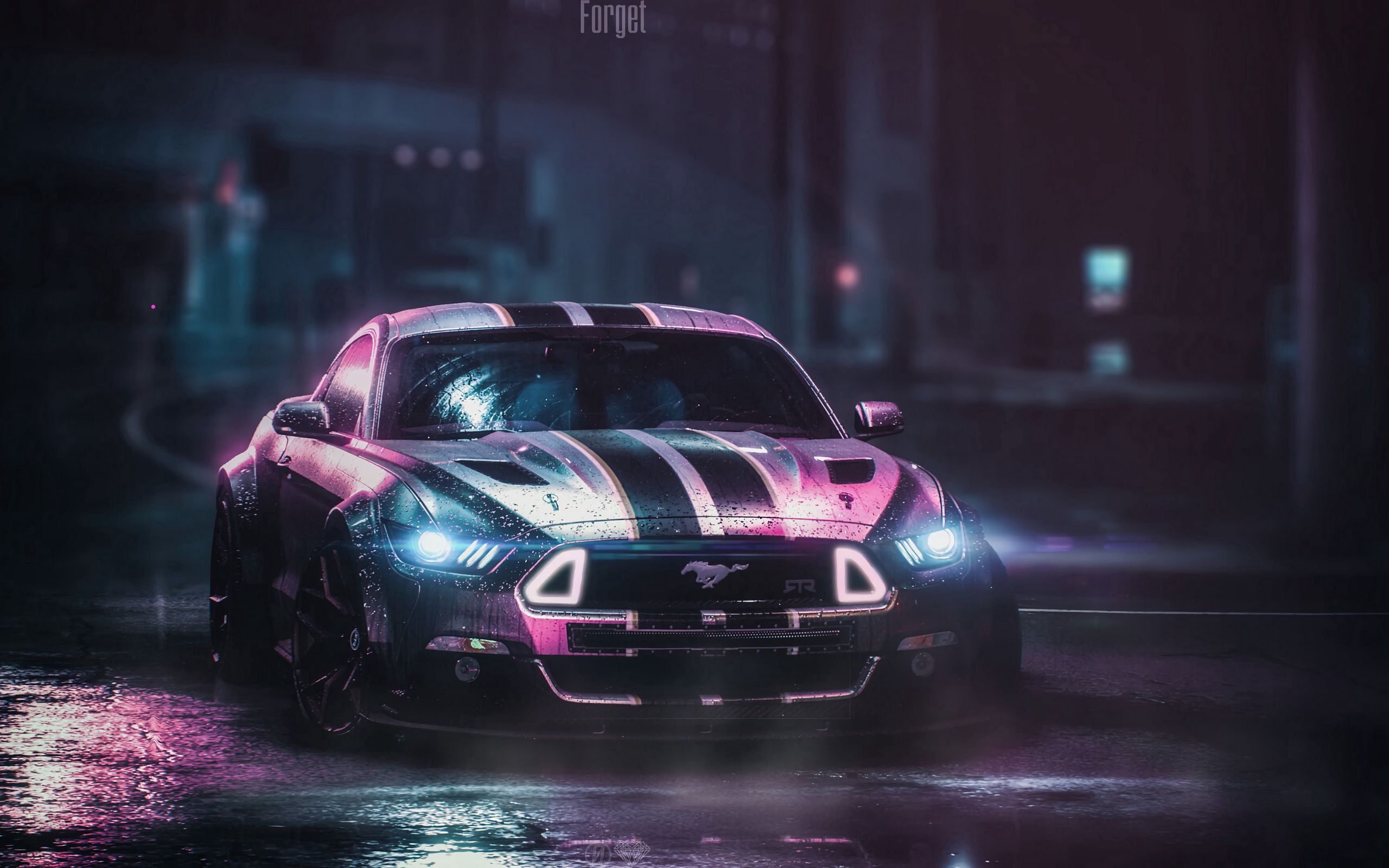 Download wallpaper 2560x1600 ford mustang gtr, ford, car, neon, night, wet widescreen 16:10 HD background