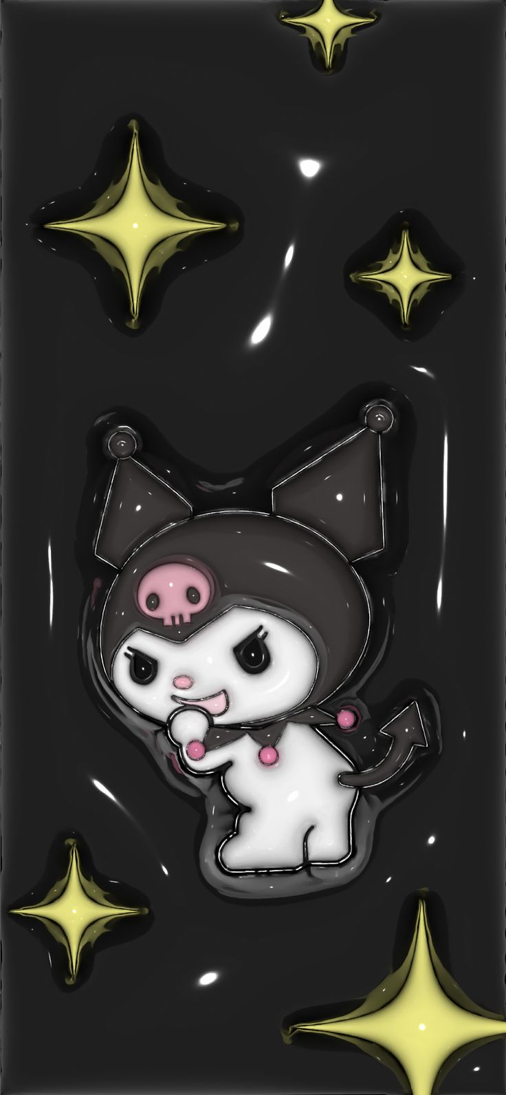 black 3D kuromi wallpaper with sparkles