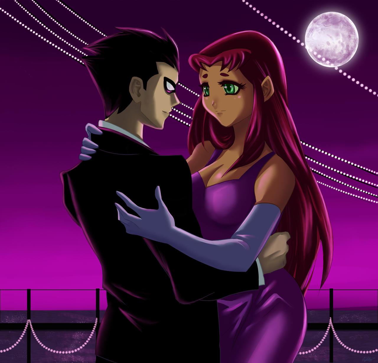 Robin and Starfire date fanart