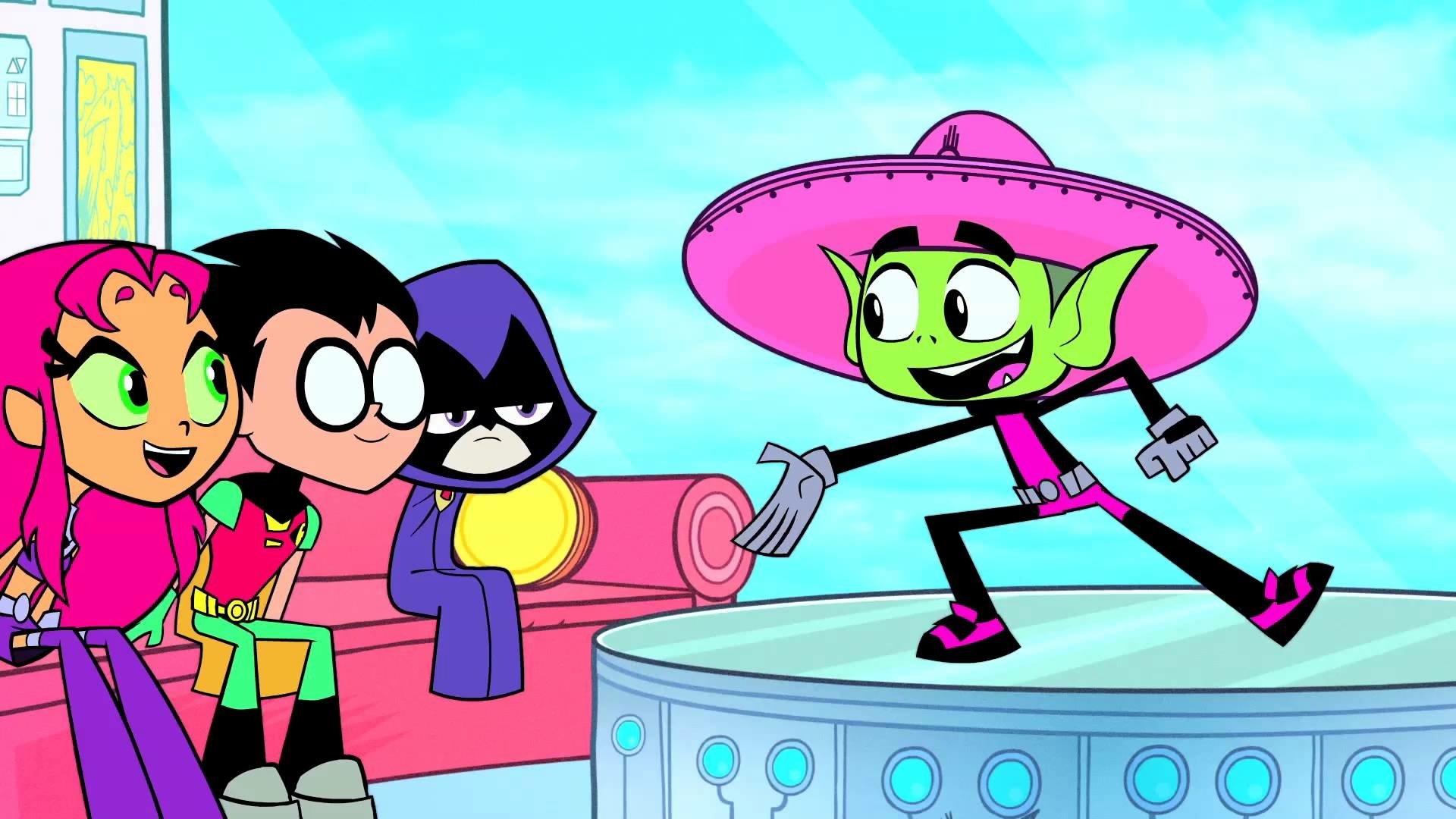 Teen Titans Go! HD Wallpaper Featuring Robin, Starfire, Raven & Beast Boy