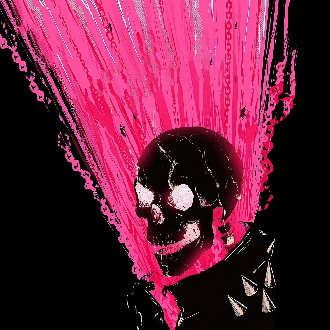 Ghost Rider Wallpaper 4K, Skull, Pink, Black background