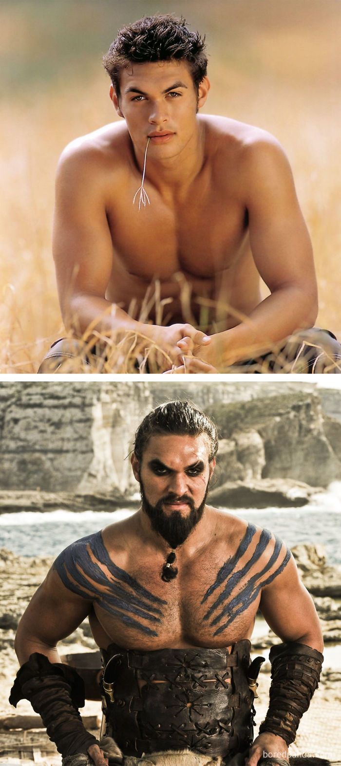 Jason Momoa As Jason (In 2003's Baywatch) And As Khal Drogo (In GoT)