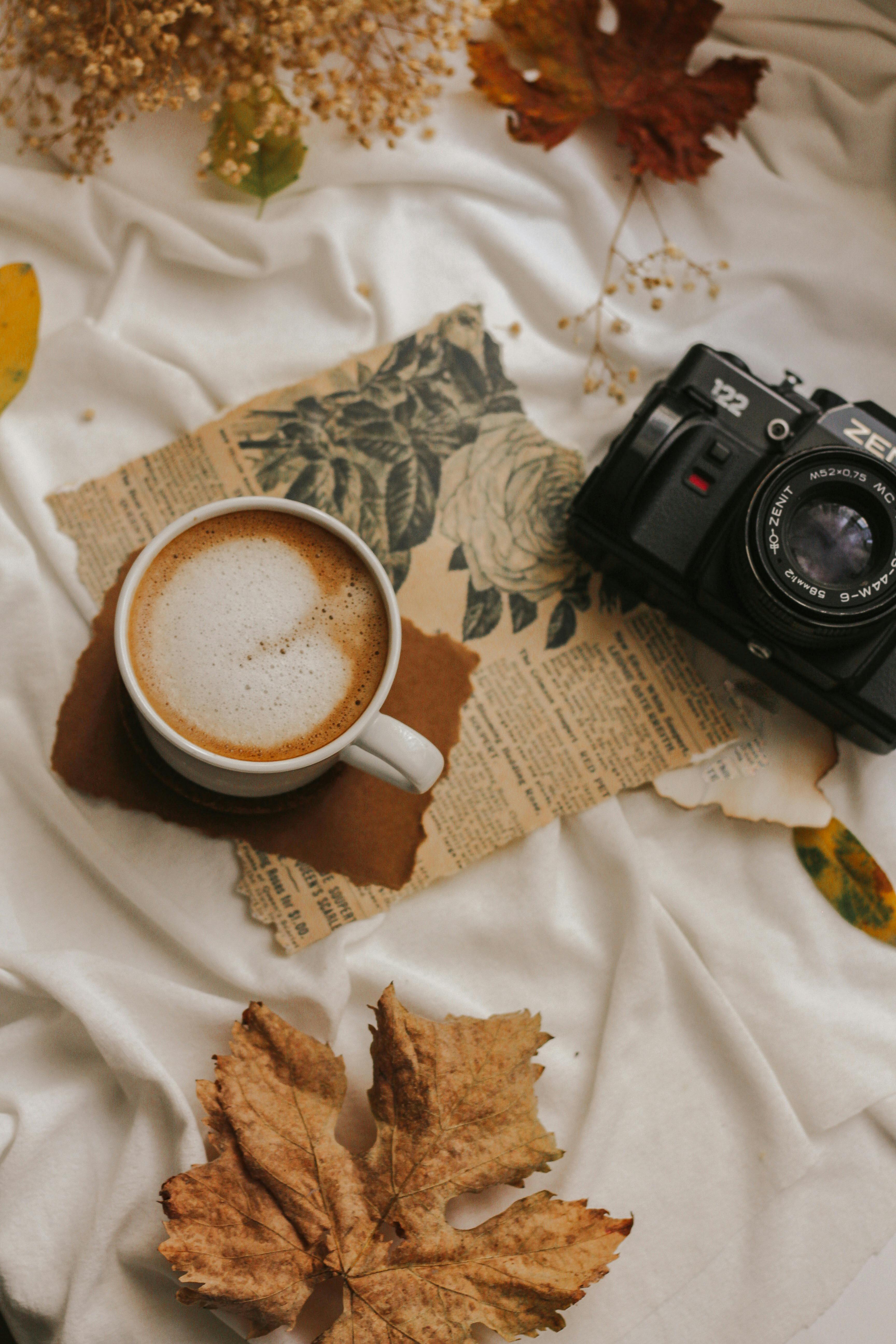 Cozy Autumn Scene with Coffee and Camera · Free