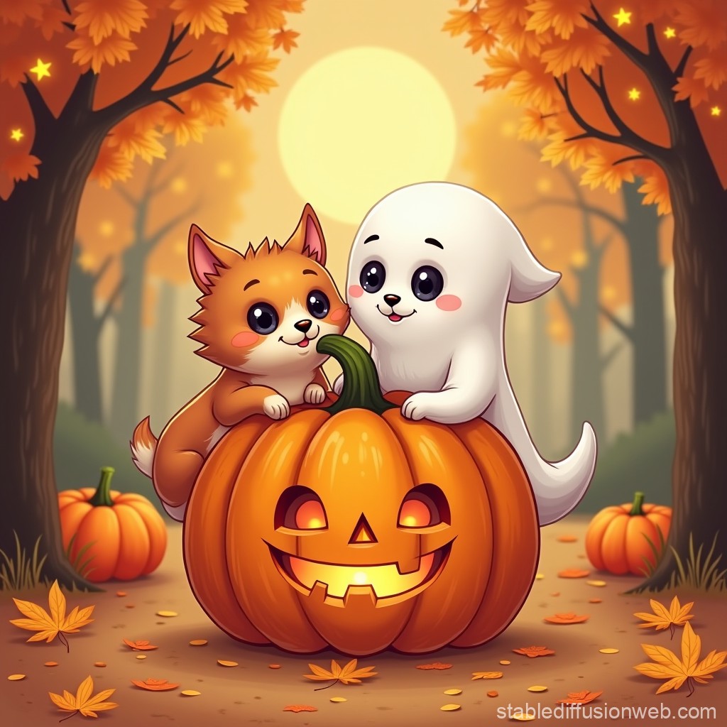 Cute Autumn Cartoon Halloween. Stable Diffusion Online