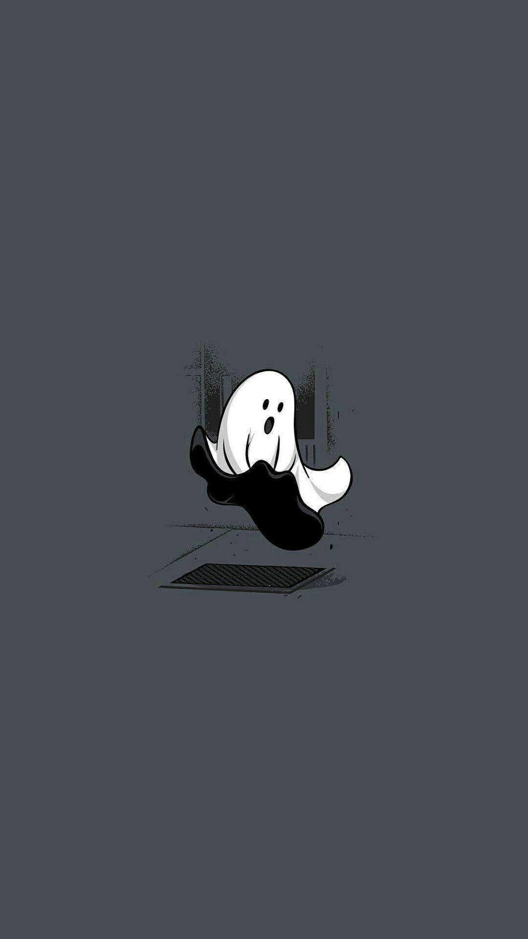 Download Floating Funny Ghost In Gray Wallpaper