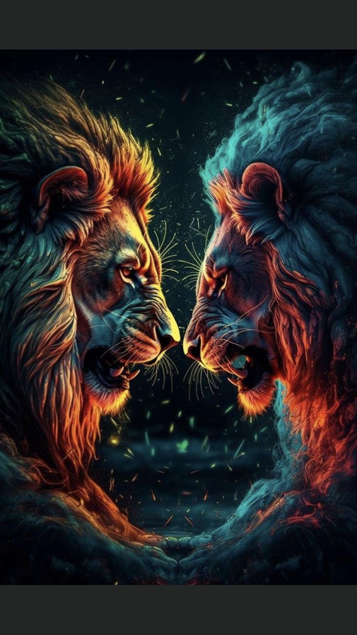 Colorful Neon Lions Artwork
