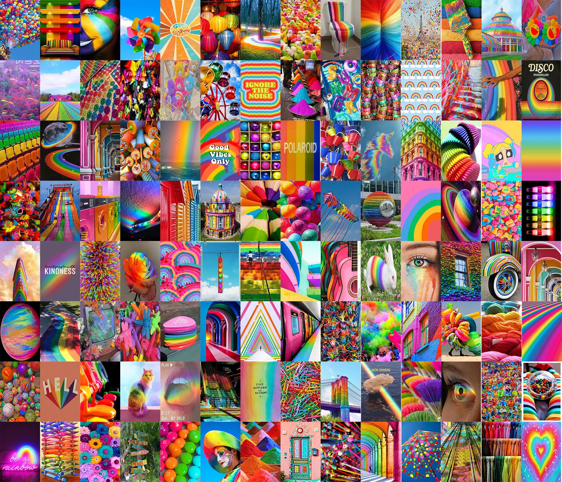 110PCS Rainbow Aesthetic Wall Collage Kit- Rainbow Wall Posters- Summer Vibes Collage- Aestehtic Colorful Photo Kit- Cute Collage Kit