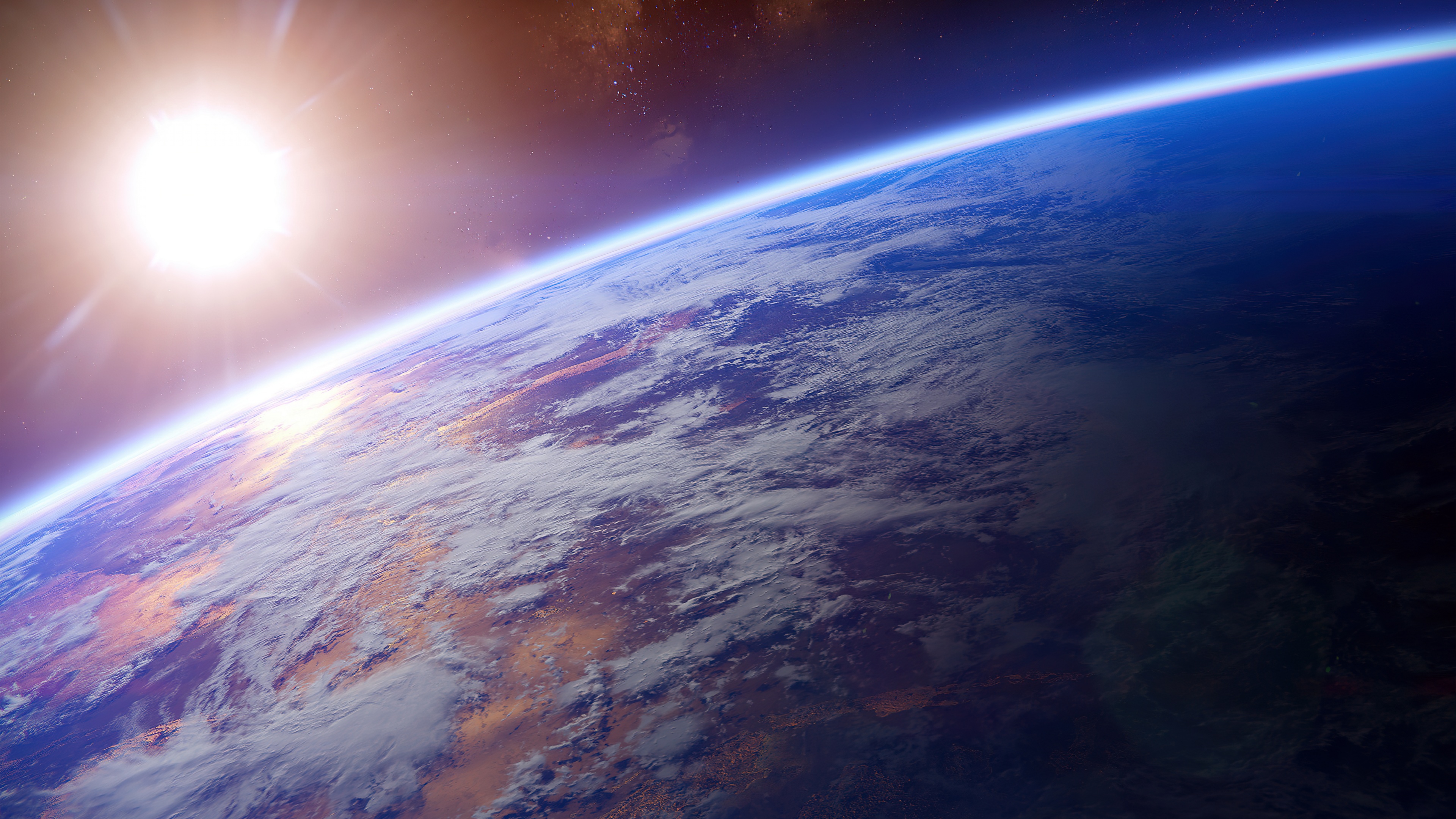 Earth Wallpaper 4K, Orbit, Sun, Scenic