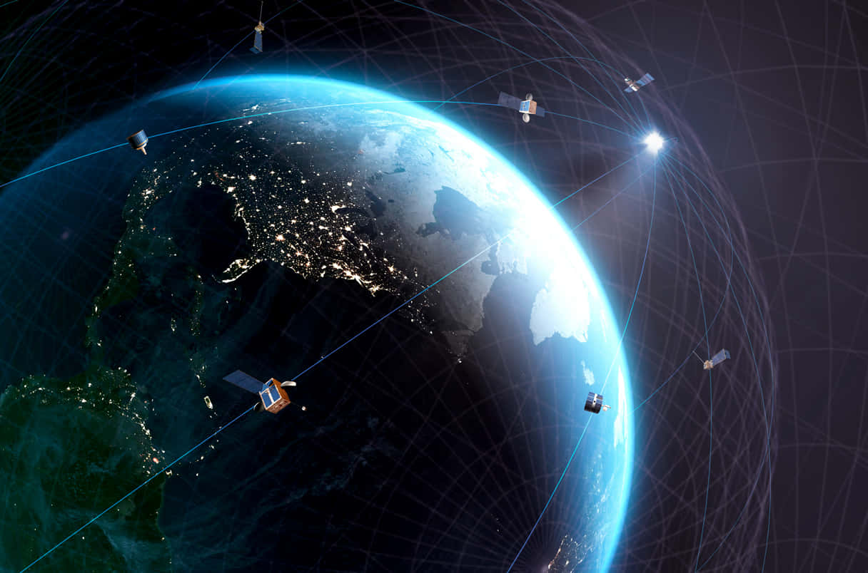 Download Communication satellite in orbit above Earth Wallpaper