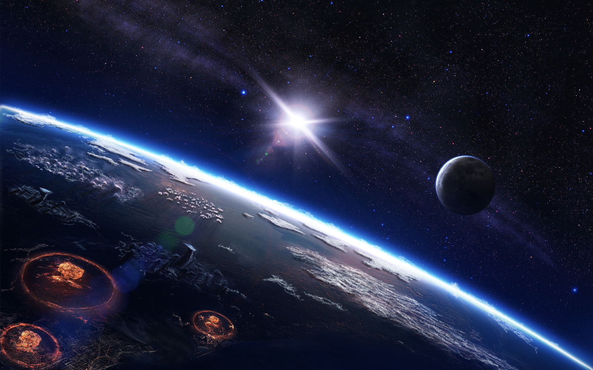 Nuclear war view from the Earth's orbit Desktop wallpaper 1920x1200