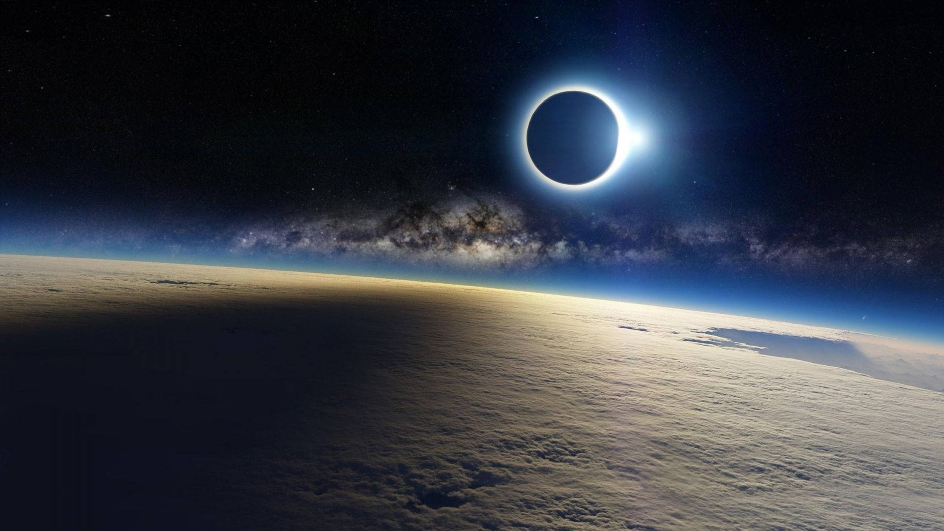 Download A spectacular view of a total solar eclipse in Earth's orbit. Wallpaper