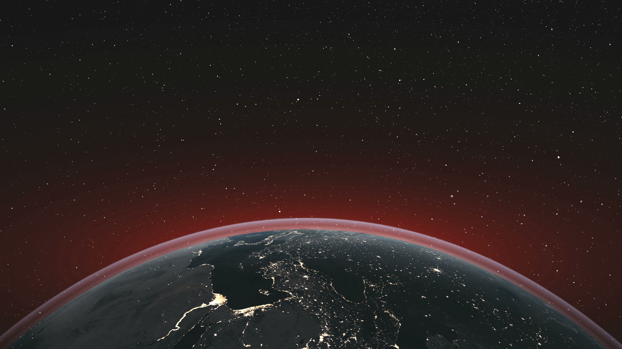 Earth orbit rotate planet skyline starry background