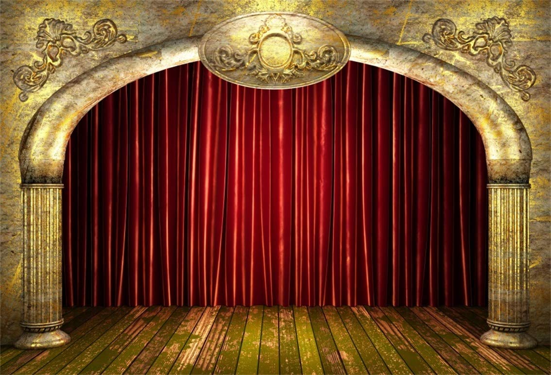 Amazon.com, Leyiyi 7x5ft Closed Curtain Old Stage Backdrop Luxury Arch Door Vintage Wooden Floor Banner Background Drama Play Music Show Plateform Kids Birthday Adults Portrait Studio Prop Vinyl Wallpaper
