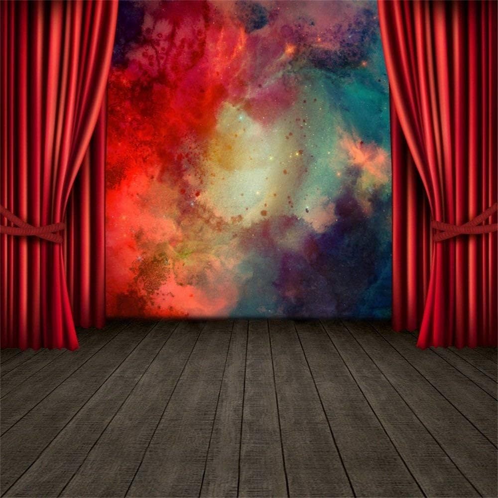 MMPTn 6x6ft Theater Curtain Background Drops Wooden Plank Board Clouds Nebula Red Curtain Stage Photography Backdrop Screen Portrait Video Drapes Wallpaper Photo Studio Props: Amazon.co.uk: Electronics & Photo