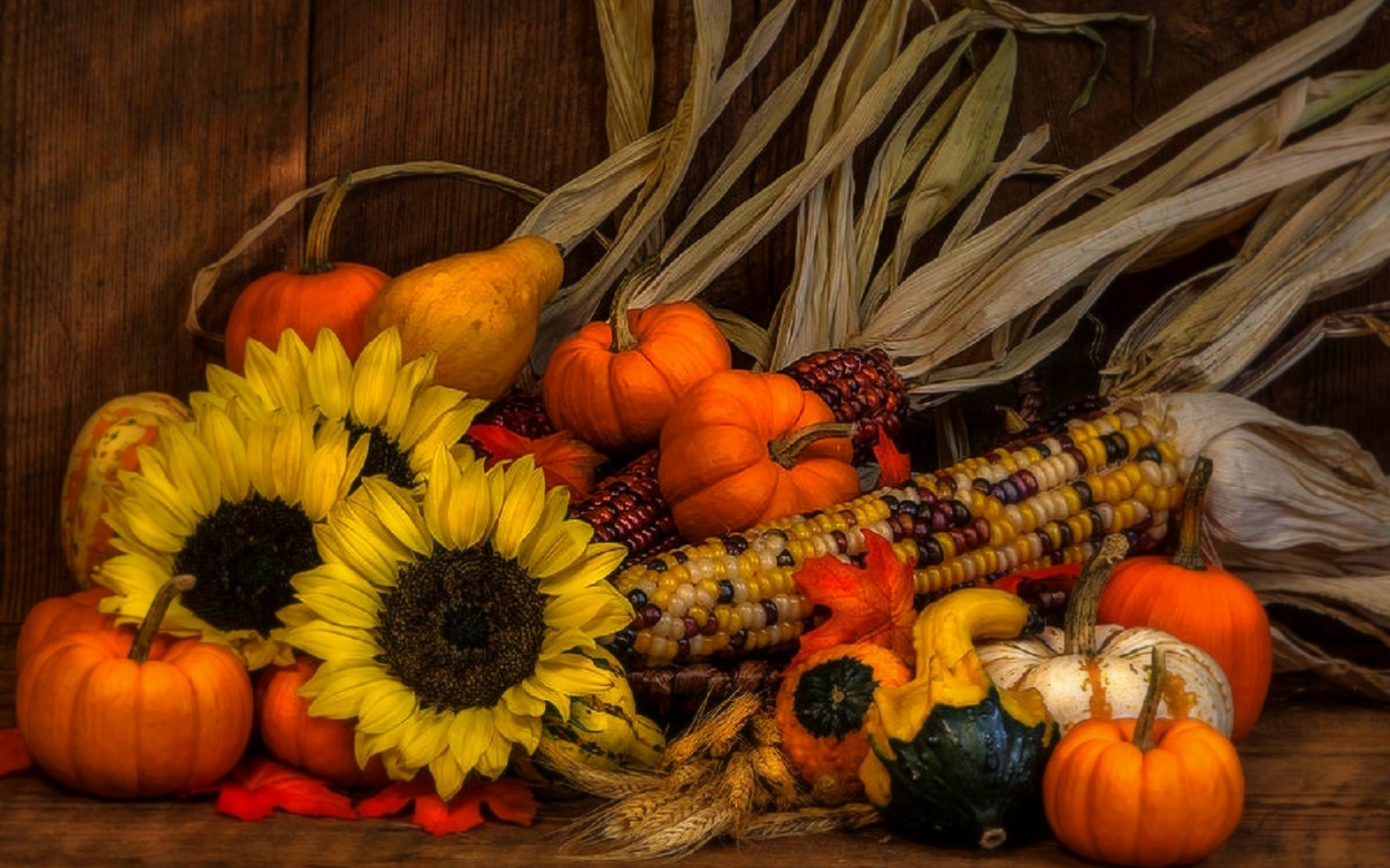Harvest Harmony: Sunflowers, Pumpkins & Fall's Bounty HD Wallpaper