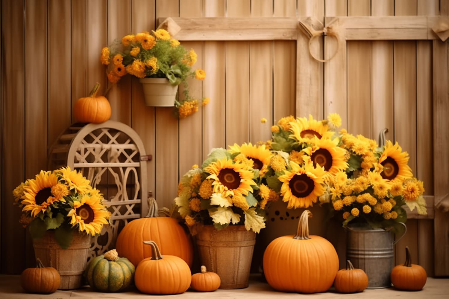 Fall Barn Sunflower Bouquet Pumpkin Backdrop RR7 122