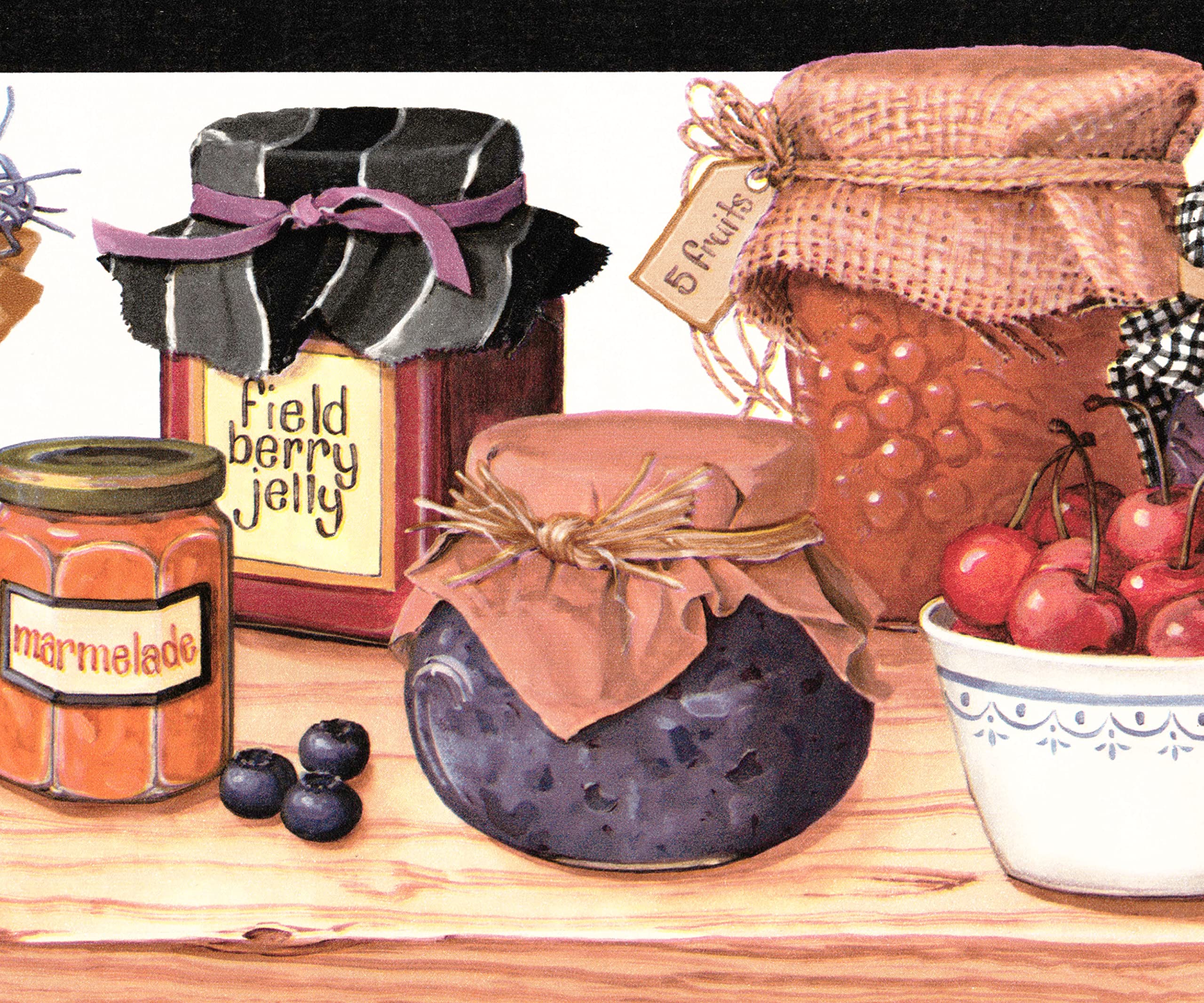 CONCORD WALLCOVERINGS Wallpaper Border Country Pattern Jam Jelly Marmelade Jars Fruits for Cottage Kitchen Dining Room, Brown Purple Red, 15 ft by 7 in BP007192B, Buy Online at Best Price in