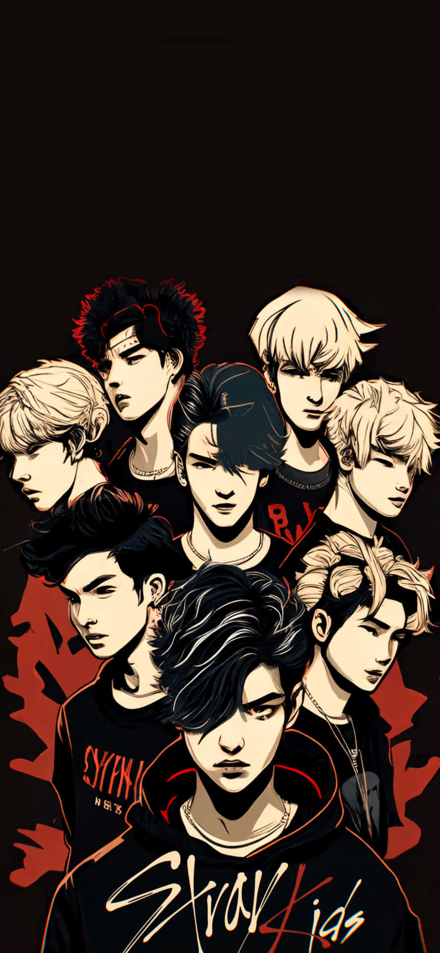 Download Stray Kids Illustrated Portrait Aesthetic Wallpaper