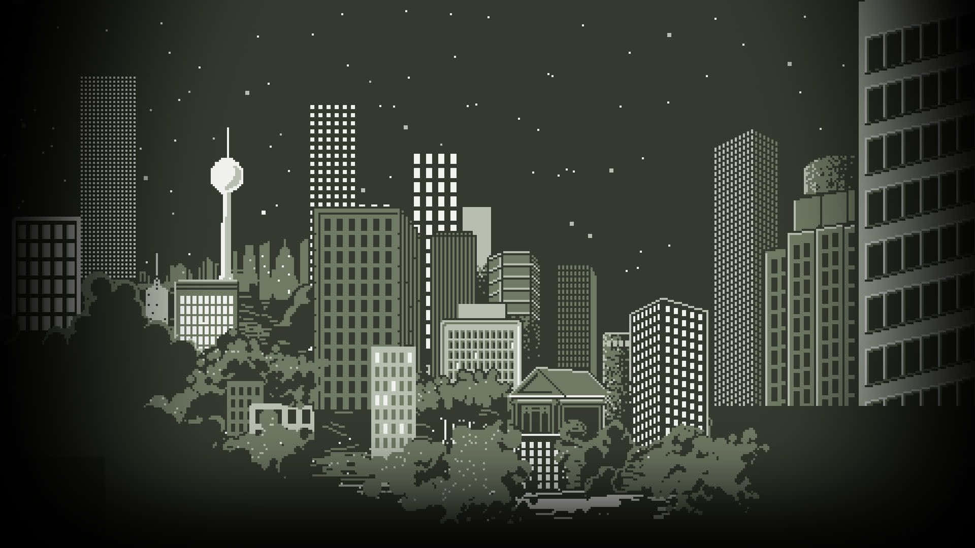 Download Monochrome City Pixel Art Wallpaper